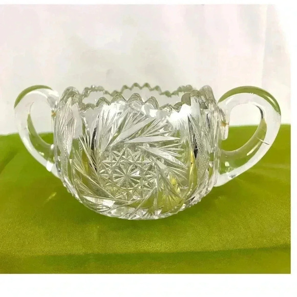 VTG American Brilliant Crystal Sugar Bowl Clear Cut Glass HEAVY Sawtooth - Picture 1 of 16